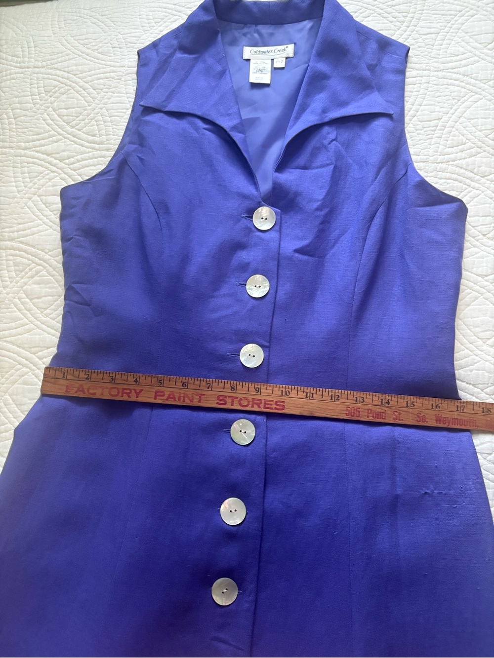 Vintage Linen Dress 12 Petite Indigo Iridescent Button Front - Picture 7 of 15